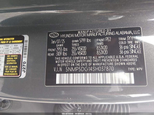 Aukcja sprzedaży 2025 Hyundai Santa Fe Hybrid Calligraphy, vin: 5NMP5DG14SH037870, numer aukcji: 46165086