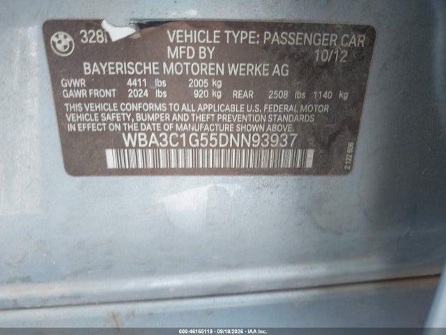 Продаж на аукціоні авто 2013 Bmw 328i, vin: WBA3C1G55DNN93937, номер лоту: 46165119