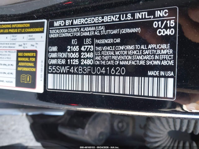 46165153 :رقم المزاد ، 55SWF4KB3FU041620 vin ، 2015 Mercedes-benz C 300 Luxury 4matic مزاد بيع