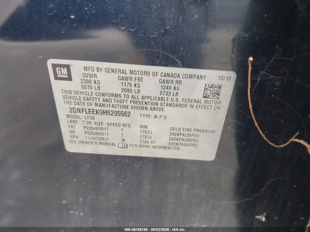Продаж на аукціоні авто 2017 Chevrolet Equinox Ls, vin: 2GNFLEEK9H6205562, номер лоту: 46165158