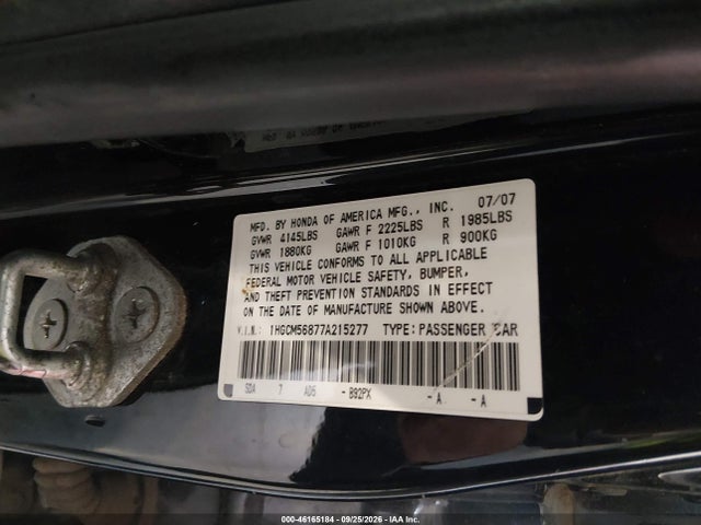 Aukcja sprzedaży 2007 Honda Accord 2.4 Ex, vin: 1HGCM56877A215277, numer aukcji: 46165184