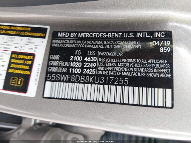 Продажа на аукционе авто 2019 Mercedes-benz C 300, vin: 55SWF8DB8KU317255, номер лота: 46165204