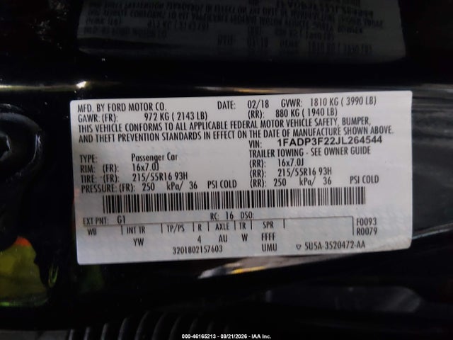 Aukcja sprzedaży 2018 Ford Focus Se, vin: 1FADP3F22JL264544, numer aukcji: 46165213