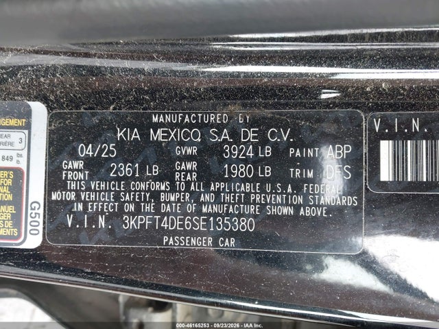 Продажа на аукционе авто 2025 Kia K4 Lxs, vin: 3KPFT4DE6SE135380, номер лота: 46165253