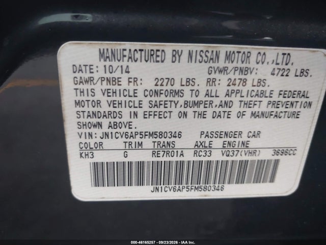 Продажа на аукционе авто 2015 Infiniti Q40, vin: JN1CV6AP5FM580346, номер лота: 46165257