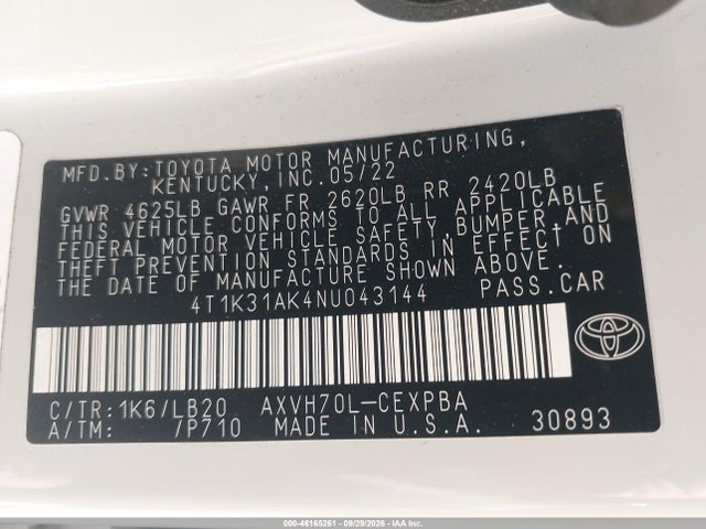 Продажа на аукционе авто 2022 Toyota Camry Xse Hybrid, vin: 4T1K31AK4NU043144, номер лота: 46165261