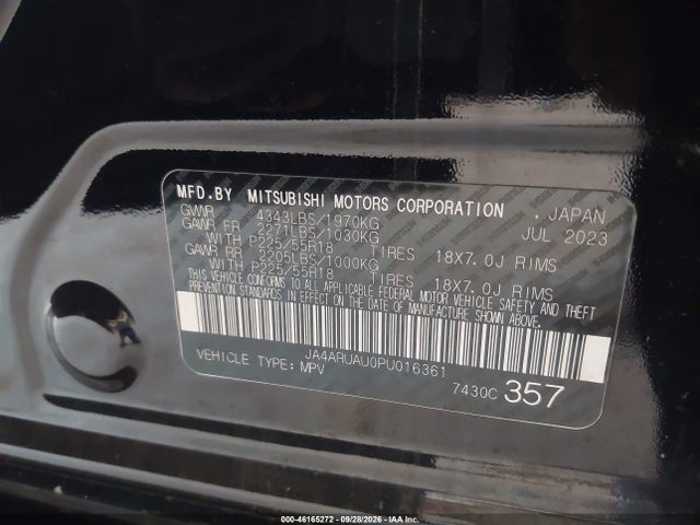 46165272 :رقم المزاد ، JA4ARUAU0PU016361 vin ، 2023 Mitsubishi Outlander Sport 2.0 Es Awc/2.0 Le Awc/2.0 Ralliart Awc/2.0 S Awc/2.0 Se Awc مزاد بيع