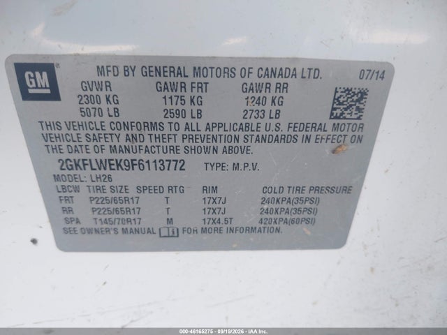 46165275 :رقم المزاد ، 2GKFLWEK9F6113772 vin ، 2015 Gmc Terrain Sle-2 مزاد بيع