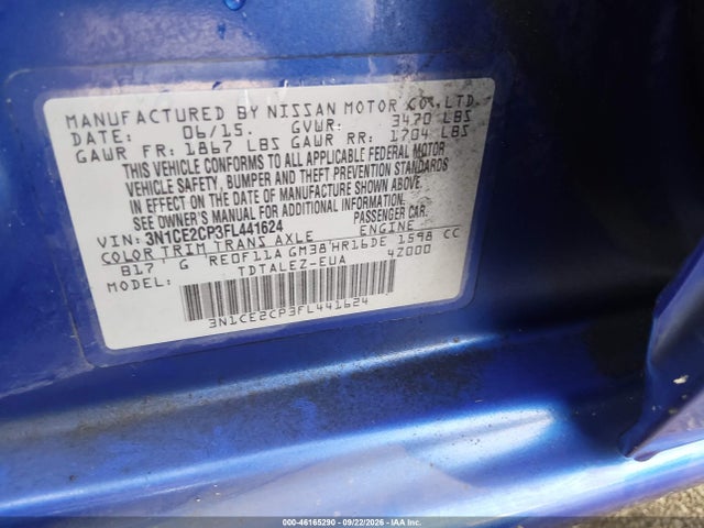 Aukcja sprzedaży 2015 Nissan Versa Note Sl, vin: 3N1CE2CP3FL441624, numer aukcji: 46165290