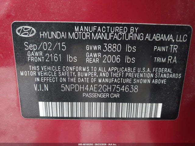 Продажа на аукционе авто 2016 Hyundai Elantra Se, vin: 5NPDH4AE2GH754638, номер лота: 46165293