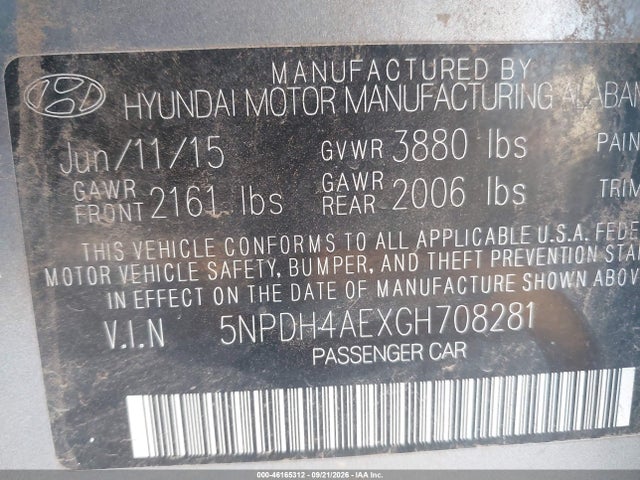 Hyundai ELANTRA SE 2016 5NPDH4AEXGH708281 Image 9