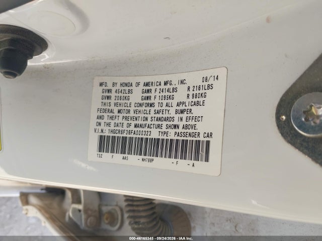 46165345 :رقم المزاد ، 1HGCR6F36FA000323 vin ، 2015 Honda Accord Hybrid مزاد بيع