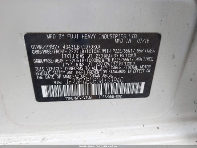 Продажа на аукционе авто 2016 Subaru Crosstrek 2.0i Premium, vin: JF2GPABC6G8333940, номер лота: 46165401