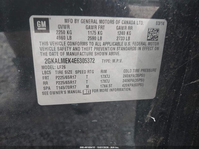 2014 Gmc Terrain Sle-1 მანქანა იყიდება აუქციონზე, vin: 2GKALMEK4E6305372, აუქციონის ნომერი: 46165410