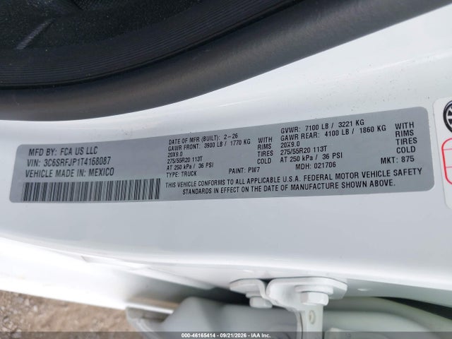 Aukcja sprzedaży 2026 Ram 1500 Laramie, vin: 3C6SRFJP1T4168087, numer aukcji: 46165414