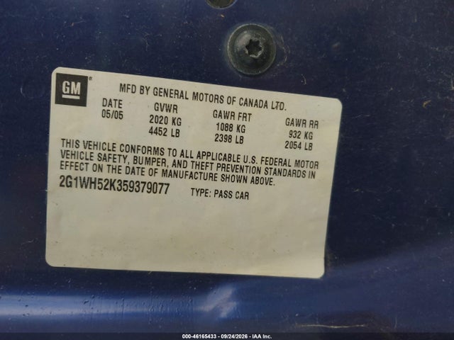 Продаж на аукціоні авто 2005 Chevrolet Impala Ls, vin: 2G1WH52K359379077, номер лоту: 46165433