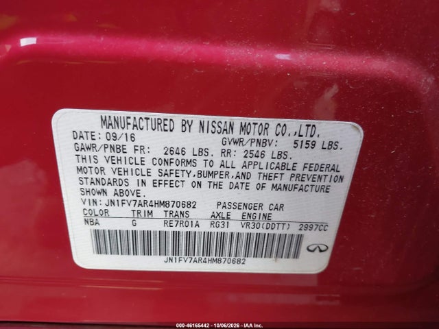 Aukcja sprzedaży 2017 Infiniti Q50 3.0t Red Sport 400, vin: JN1FV7AR4HM870682, numer aukcji: 46165442