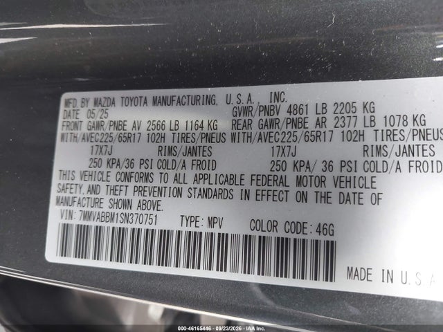 46165446 :رقم المزاد ، 7MMVABBM1SN370751 vin ، 2025 Mazda Cx-50 2.5 S Preferred Package مزاد بيع