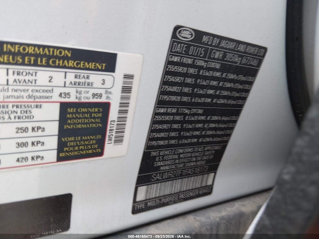 Продаж на аукціоні авто 2015 Land Rover Range Rover Sport 5.0l V8 Supercharged, vin: SALWR2TF1FA518173, номер лоту: 46165473