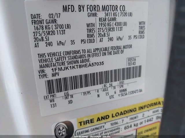 Aukcja sprzedaży 2017 Ford Expedition El Limited, vin: 1FMJK1KT8HEA57035, numer aukcji: 46165482