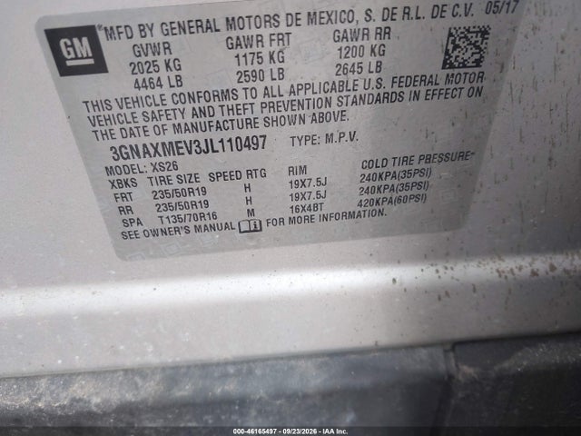 Aukcja sprzedaży 2018 Chevrolet Equinox Premier, vin: 3GNAXMEV3JL110497, numer aukcji: 46165497