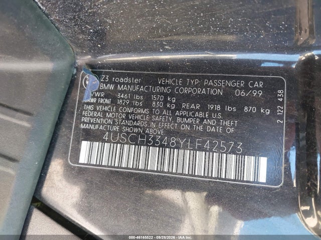 Продажа на аукционе авто 2000 Bmw Z3 2.8, vin: 4USCH3348YLF42573, номер лота: 46165522