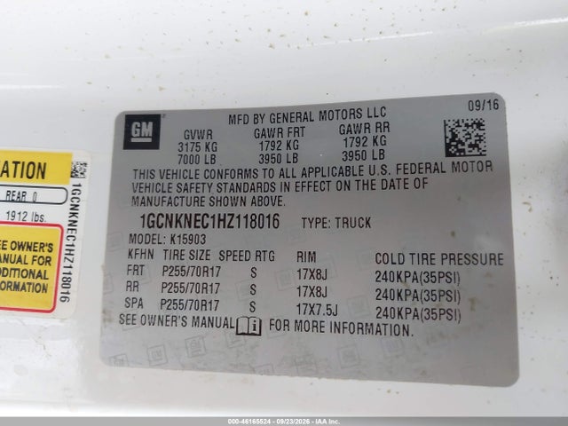 Auction sale of the 2017 Chevrolet Silverado 1500 Wt, vin: 1GCNKNEC1HZ118016, lot number: 46165524