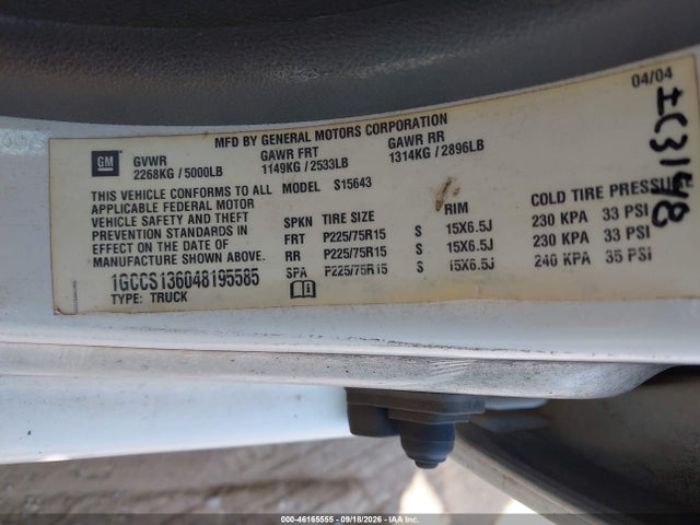Продаж на аукціоні авто 2004 Chevrolet Colorado Ls, vin: 1GCCS136048195585, номер лоту: 46165555