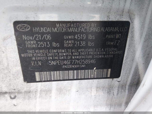 Продаж на аукціоні авто 2007 Hyundai Sonata Limited/se V6, vin: 5NPEU46F77H258946, номер лоту: 46165558