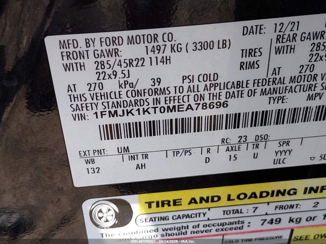 1FMJK1KT0MEA78696 Ford Expedition Limited Max