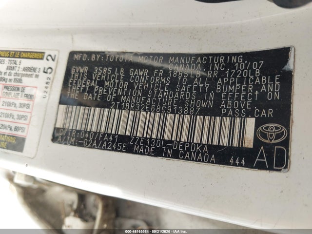 Aukcja sprzedaży 2008 Toyota Corolla Ce, vin: 2T1BR32E68C913887, numer aukcji: 46165564