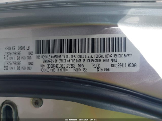 46165565 :رقم المزاد ، 3C6UR4CLXEG173362 vin ، 2014 Ram 2500 Tradesman مزاد بيع