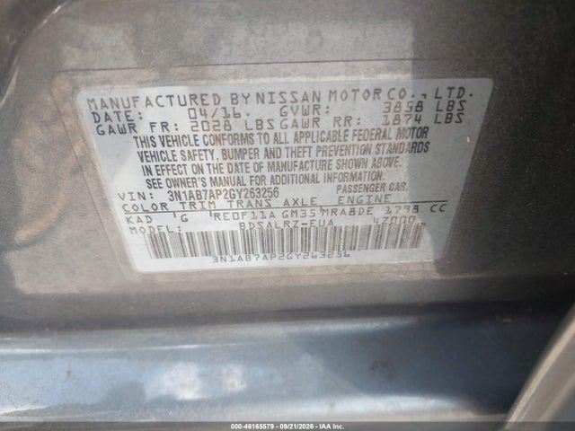 Aukcja sprzedaży 2016 Nissan Sentra Fe+ S/s/sl/sr/sv, vin: 3N1AB7AP2GY263256, numer aukcji: 46165579