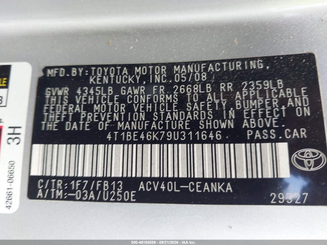 Aukcja sprzedaży 2009 Toyota Camry, vin: 4T1BE46K79U311646, numer aukcji: 46165589