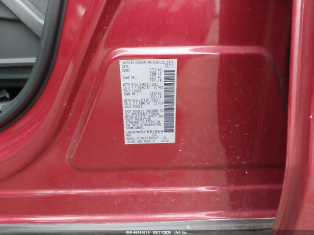 2017 Nissan Pathfinder S მანქანა იყიდება აუქციონზე, vin: 5N1DR2MN6HC687869, აუქციონის ნომერი: 46165619