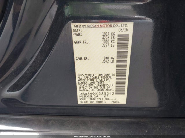 Продажа на аукционе авто 2016 Nissan Altima 2.5 S, vin: 1N4AL3AP0GC285242, номер лота: 46165624