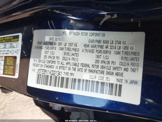 Aukcja sprzedaży 2010 Mazda Cx-9 Touring, vin: JM3TB3MV1A0221341, numer aukcji: 46165628