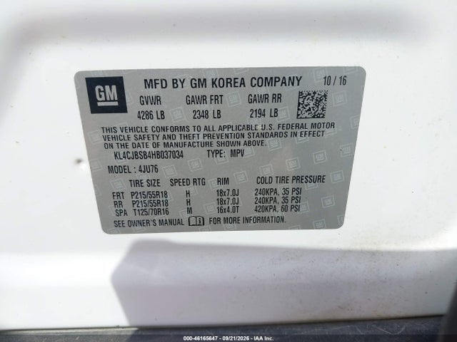 Продажа на аукционе авто 2017 Buick Encore Preferred Ii, vin: KL4CJBSB4HB037034, номер лота: 46165647