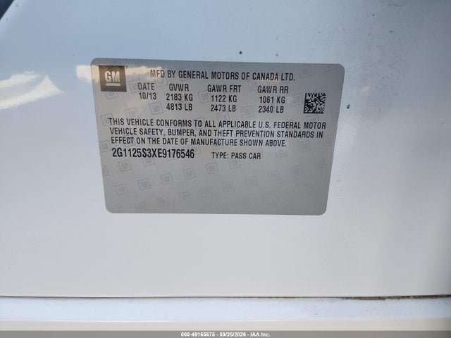 46165675 :رقم المزاد ، 2G1125S3XE9176546 vin ، 2014 Chevrolet Impala 2lt مزاد بيع