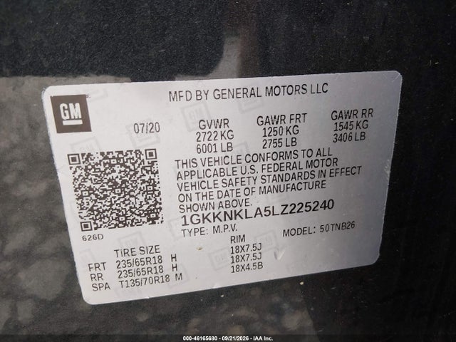 Продаж на аукціоні авто 2020 Gmc Acadia Fwd Sle, vin: 1GKKNKLA5LZ225240, номер лоту: 46165680