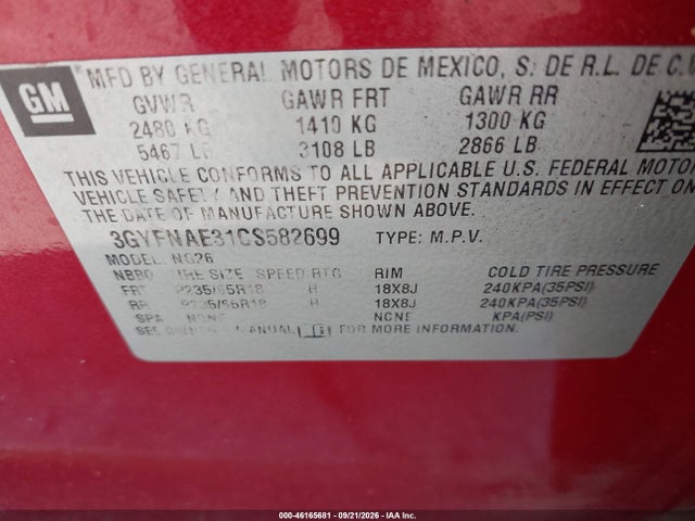 Продаж на аукціоні авто 2012 Cadillac Srx Luxury Collection, vin: 3GYFNAE31CS582699, номер лоту: 46165681