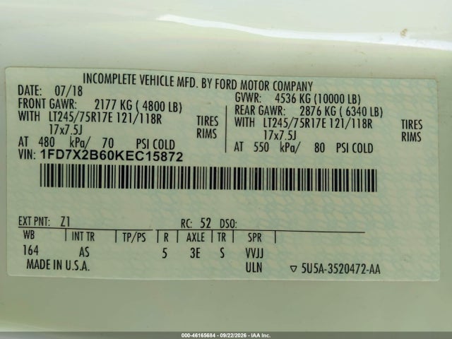 Продажа на аукционе авто 2019 Ford F-250 Xl, vin: 1FD7X2B60KEC15872, номер лота: 46165684