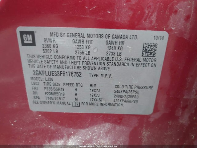 Aukcja sprzedaży 2015 Gmc Terrain Denali, vin: 2GKFLUE33F6176752, numer aukcji: 46165700