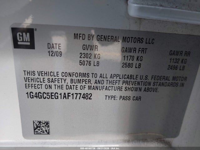 2010 Buick Lacrosse Cxl მანქანა იყიდება აუქციონზე, vin: 1G4GC5EG1AF177482, აუქციონის ნომერი: 46165726