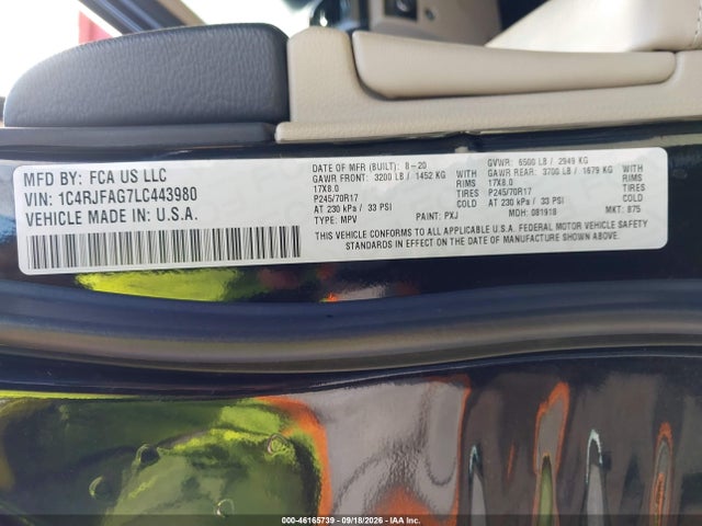 46165739 :رقم المزاد ، 1C4RJFAG7LC443980 vin ، 2020 Jeep Grand Cherokee Laredo E 4x4 مزاد بيع