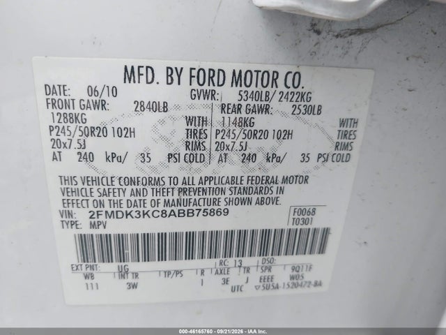 Продаж на аукціоні авто 2010 Ford Edge Limited, vin: 2FMDK3KC8ABB75869, номер лоту: 46165760