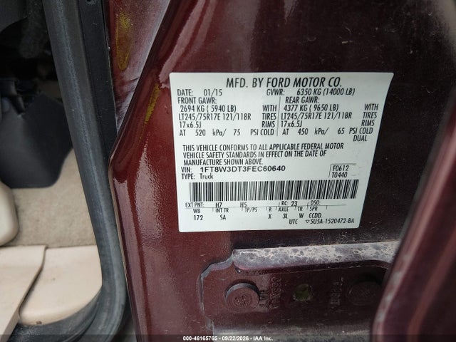 Продажа на аукционе авто 2015 Ford F-350 Lariat, vin: 1FT8W3DT3FEC60640, номер лота: 46165765