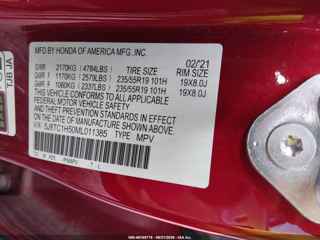 Aukcja sprzedaży 2021 Acura Rdx Technology Package, vin: 5J8TC1H50ML011385, numer aukcji: 46165776