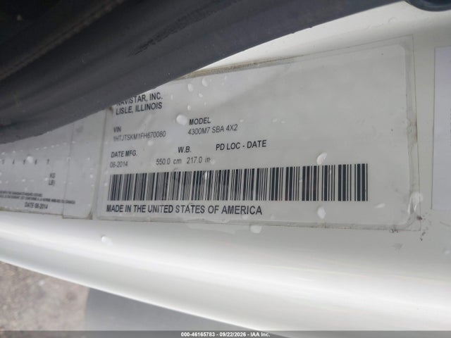 46165783 :رقم المزاد ، 1HTJTSKM1FH670080 vin ، 2015 International 4000 4300 مزاد بيع