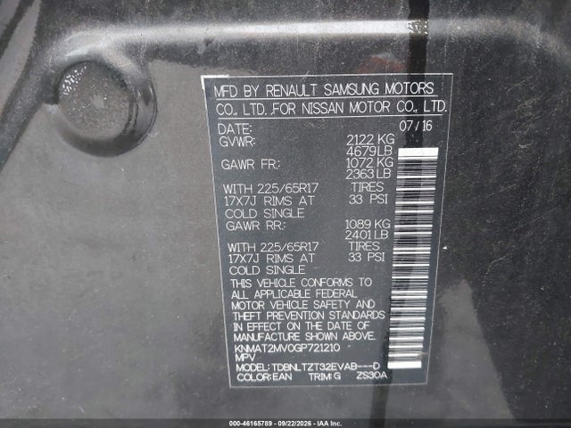 Nissan ROGUE SV 2016 KNMAT2MV0GP721210 Image 9